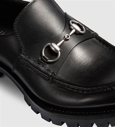 gucci black leather lug sole loafers|gucci rubber loafer.